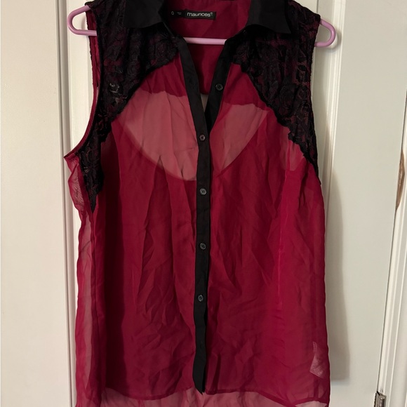 Maurices Tops - Maurices Red Sheer Buttoned Blouse